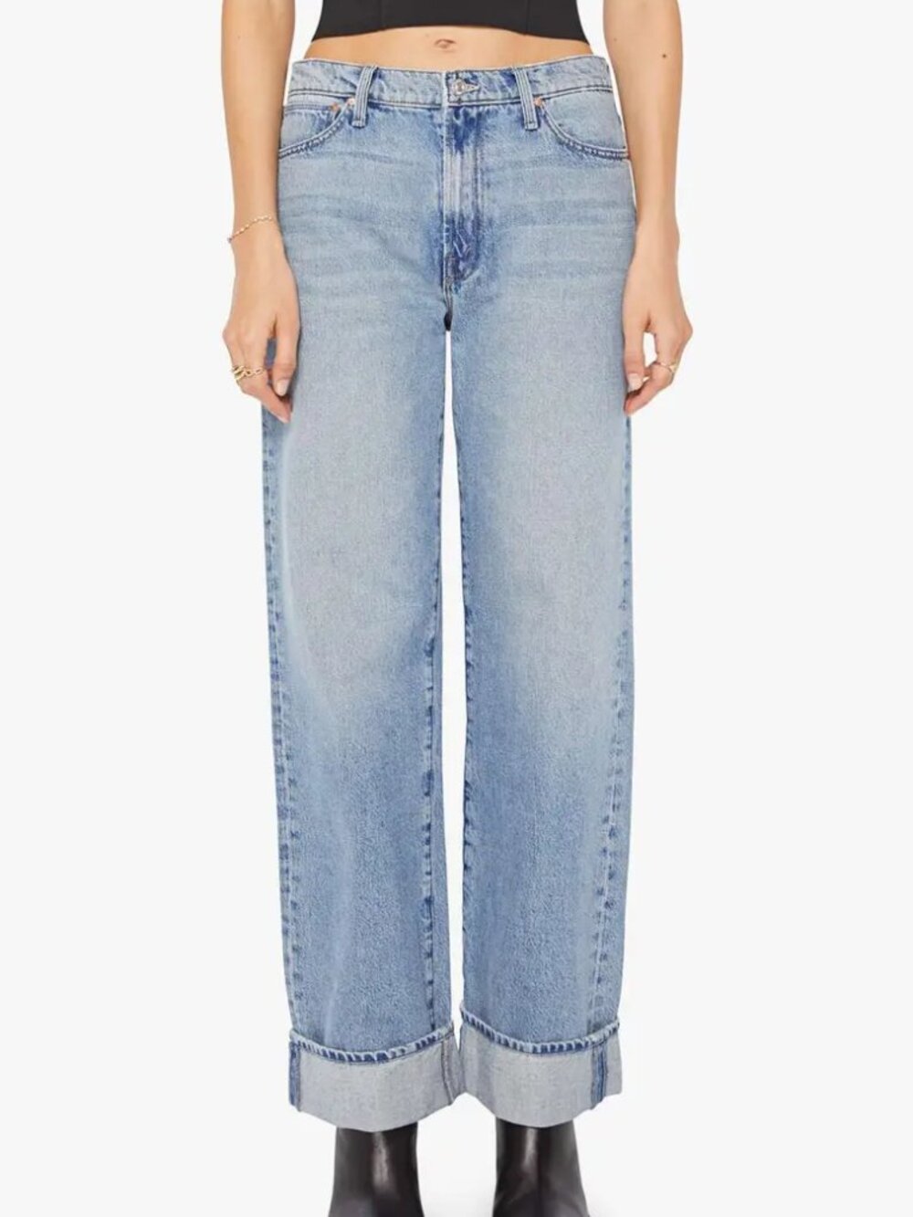 New Mother Dodger Skimp High Waist Cuffed Hem Wide Leg Jeans